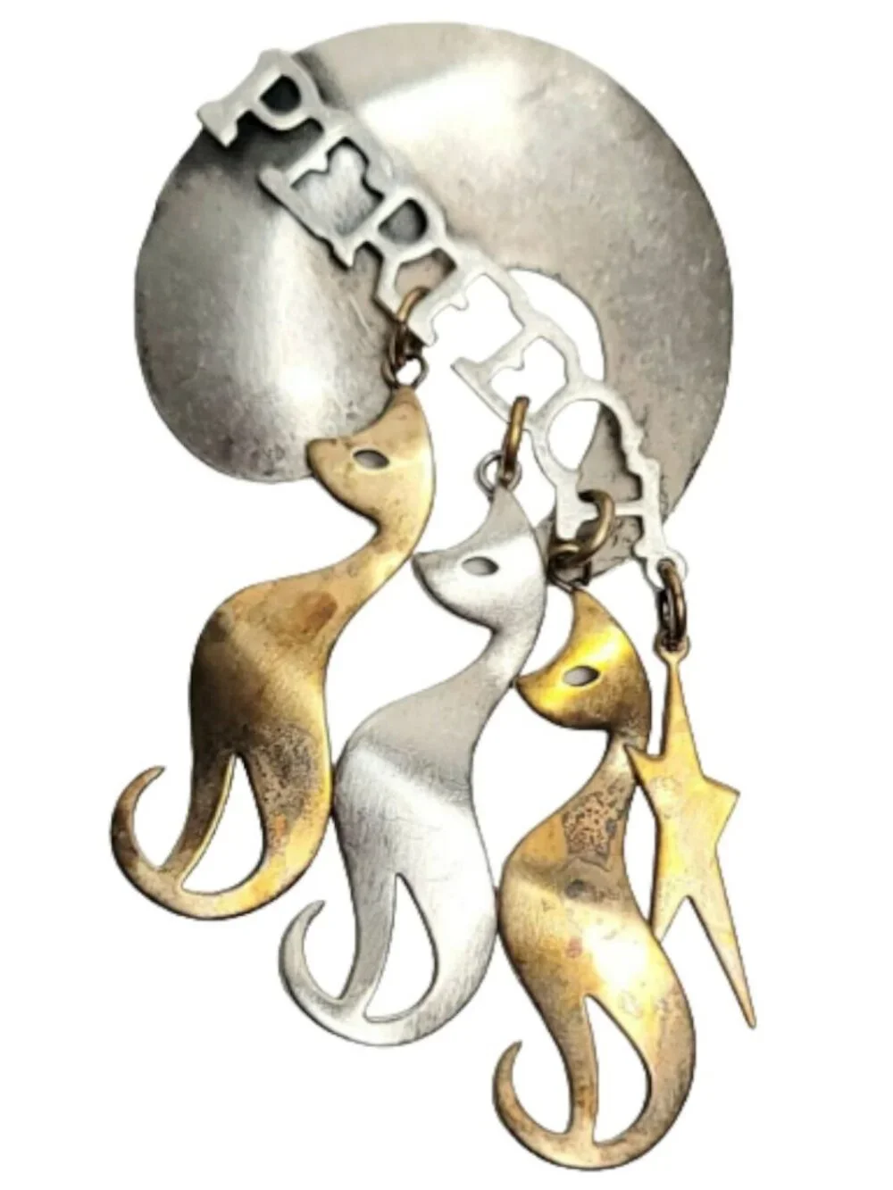 Susan L Richardson 1996 PURRFECT Cat Charm Dangle Brooch, Signed